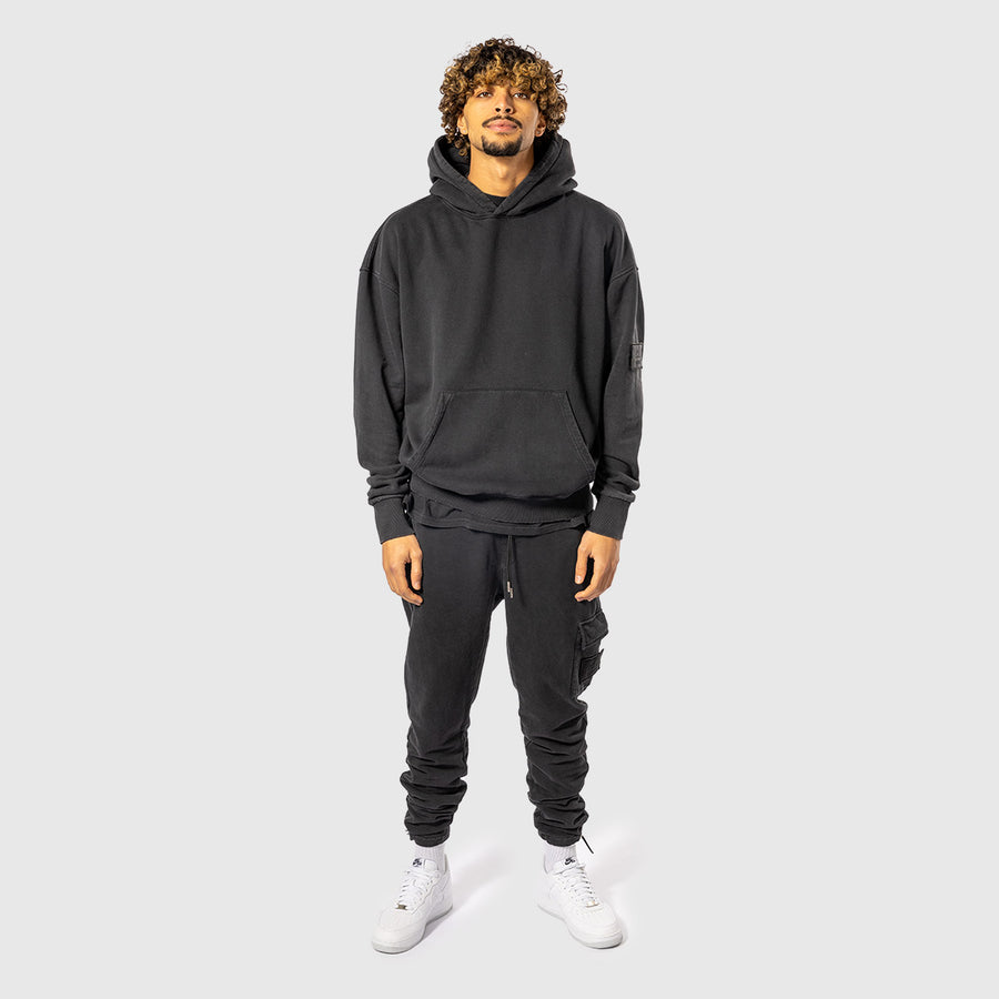 Stone Washed Oversized Hoodie - Black