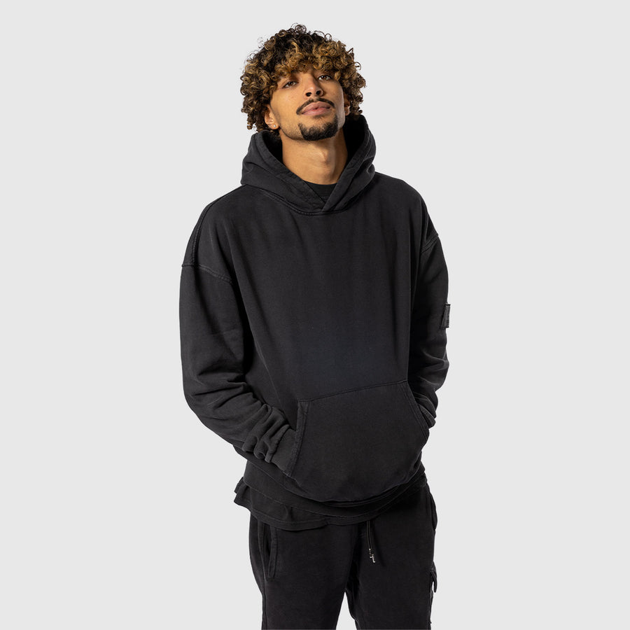 Stone Washed Oversized Hoodie - Black